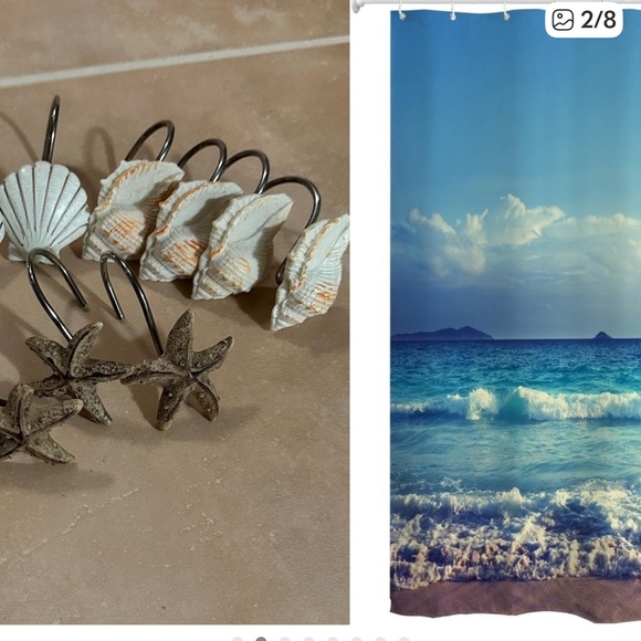 Other - Seashell and Starfish Hook Set plus Shower Curtain